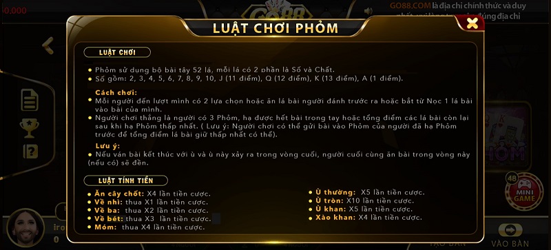 Luật chơi game bài Phỏm Go88