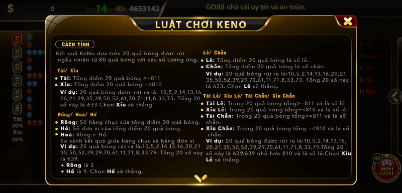 hướng dẫn chơi keno go88