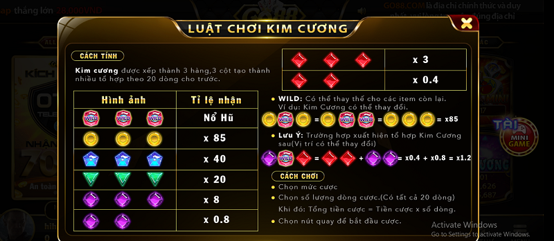 luật chơi kim cương go88